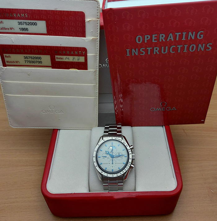 Omega Speedmaster Professional Moonphase 18K White Gold Bezel Wristwatch Ref. 3575.20